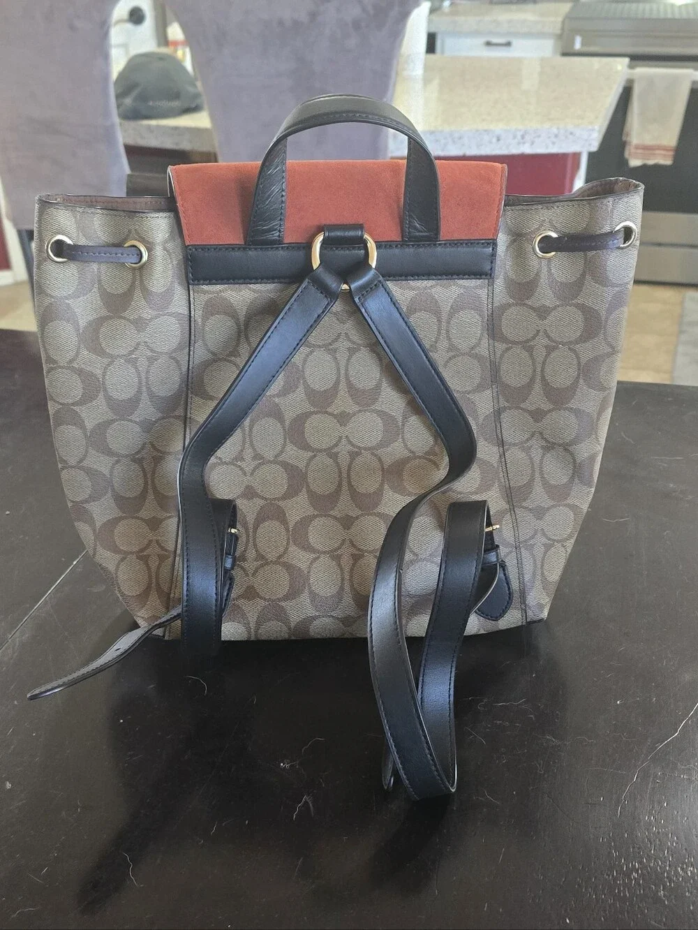 Coach Signature Canvas Tote with Rust Suede Flap